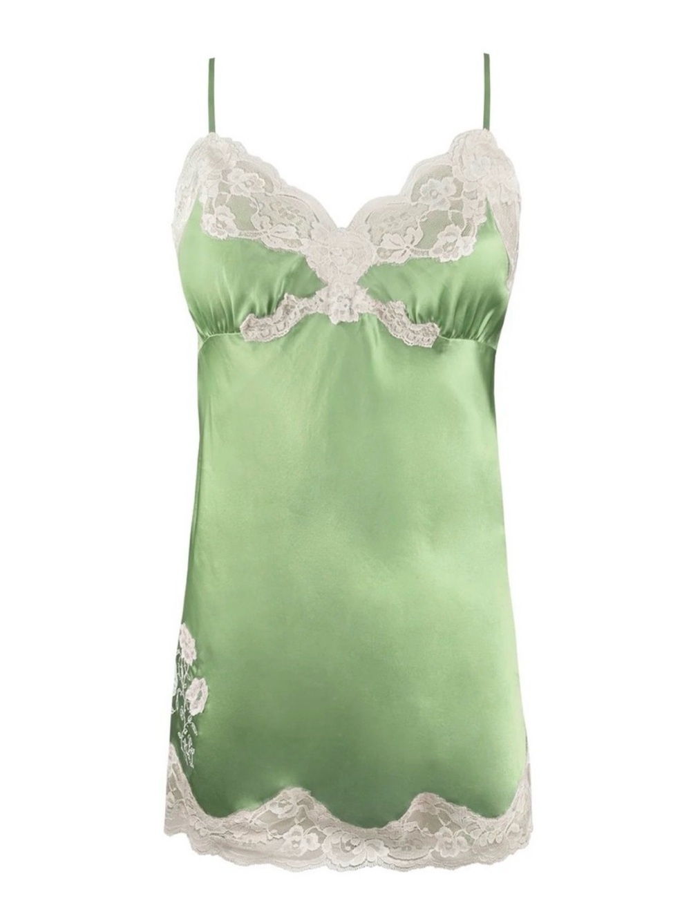 Gold Hawk Washable Silk Leaf Green Embroidered Lace Cami, New